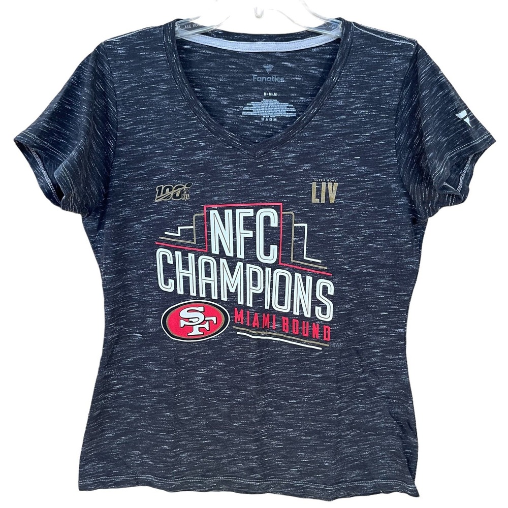 San Francisco 49ers Fanatics T-Shirt Women's Medium Black NFC Champs Miami Bound